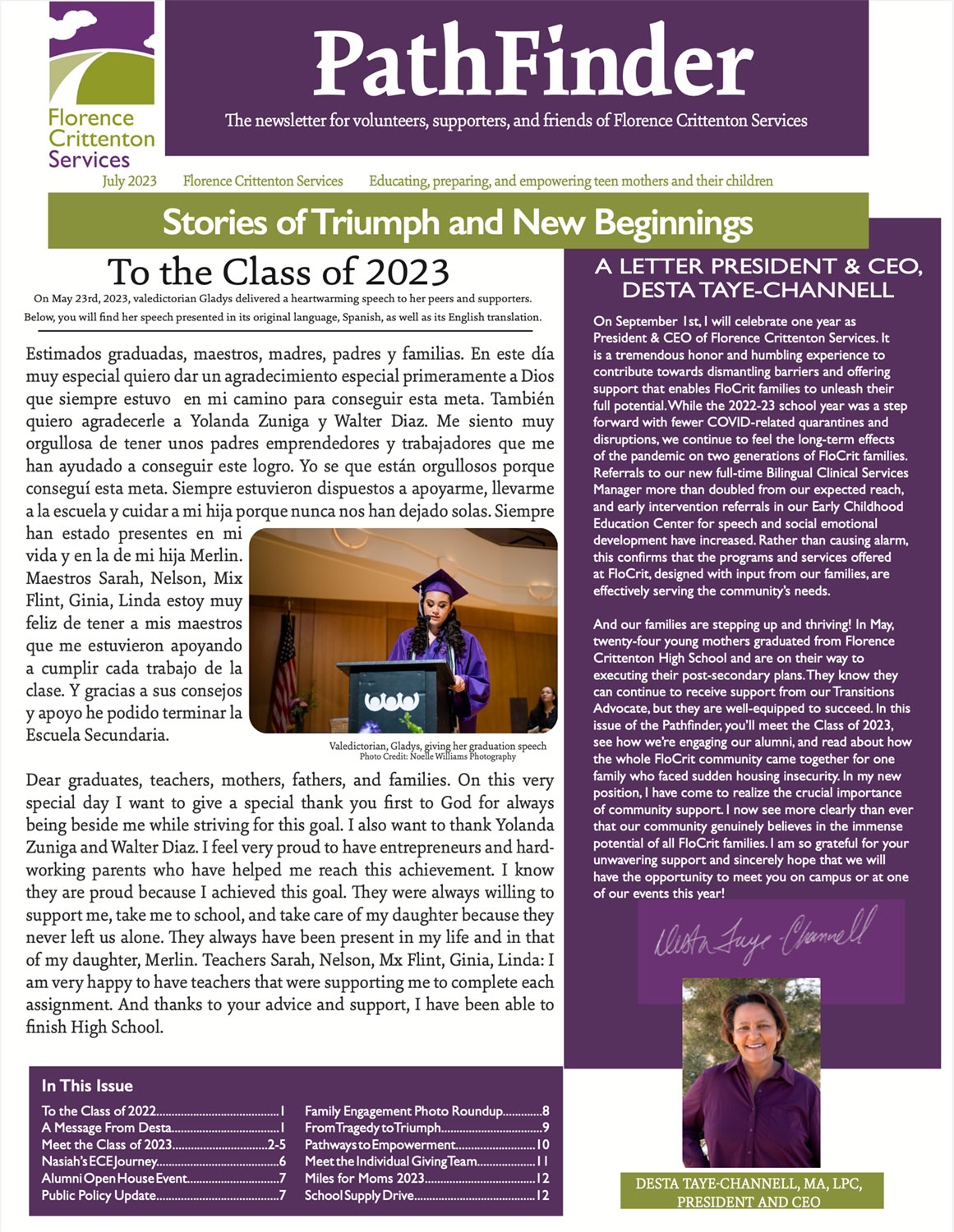 Florence Crittenton Services newsletter, July 2023 edition.