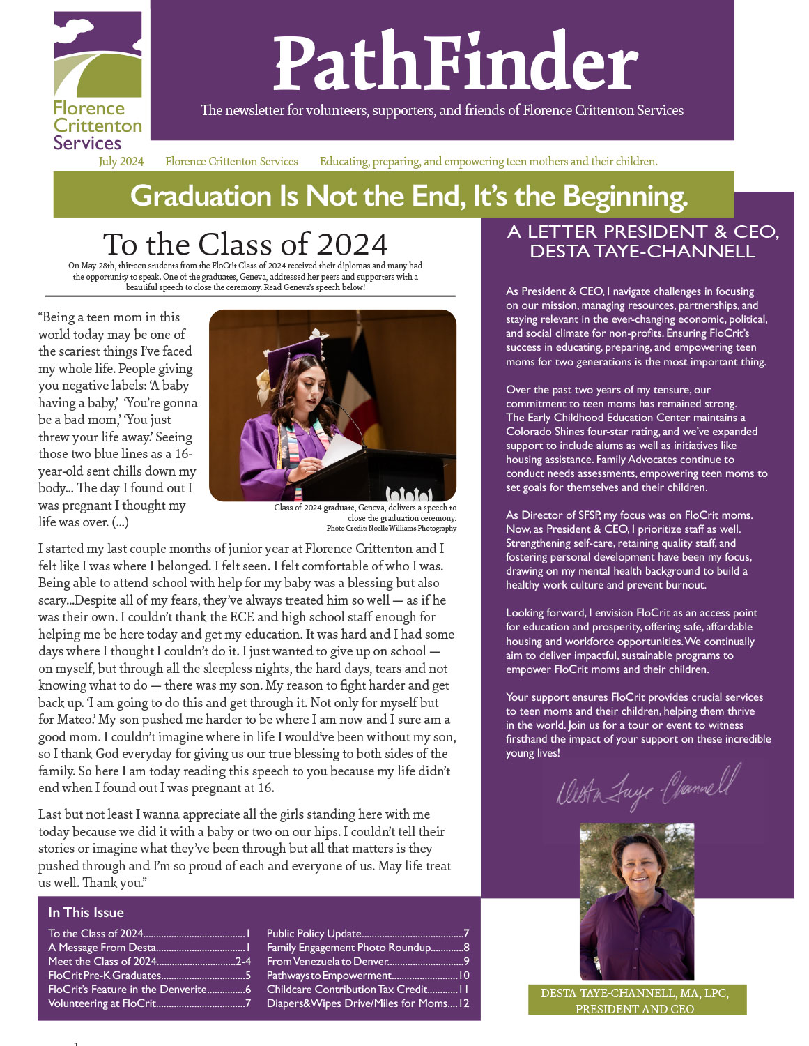 Florence Crittenton Services July 2024 newsletter cover.