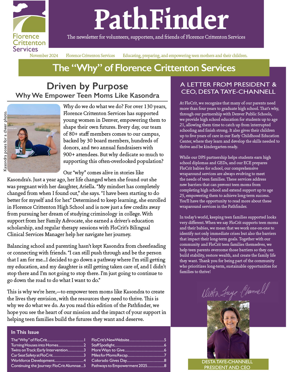 Florence Crittenton Services newsletter cover, November 2024.