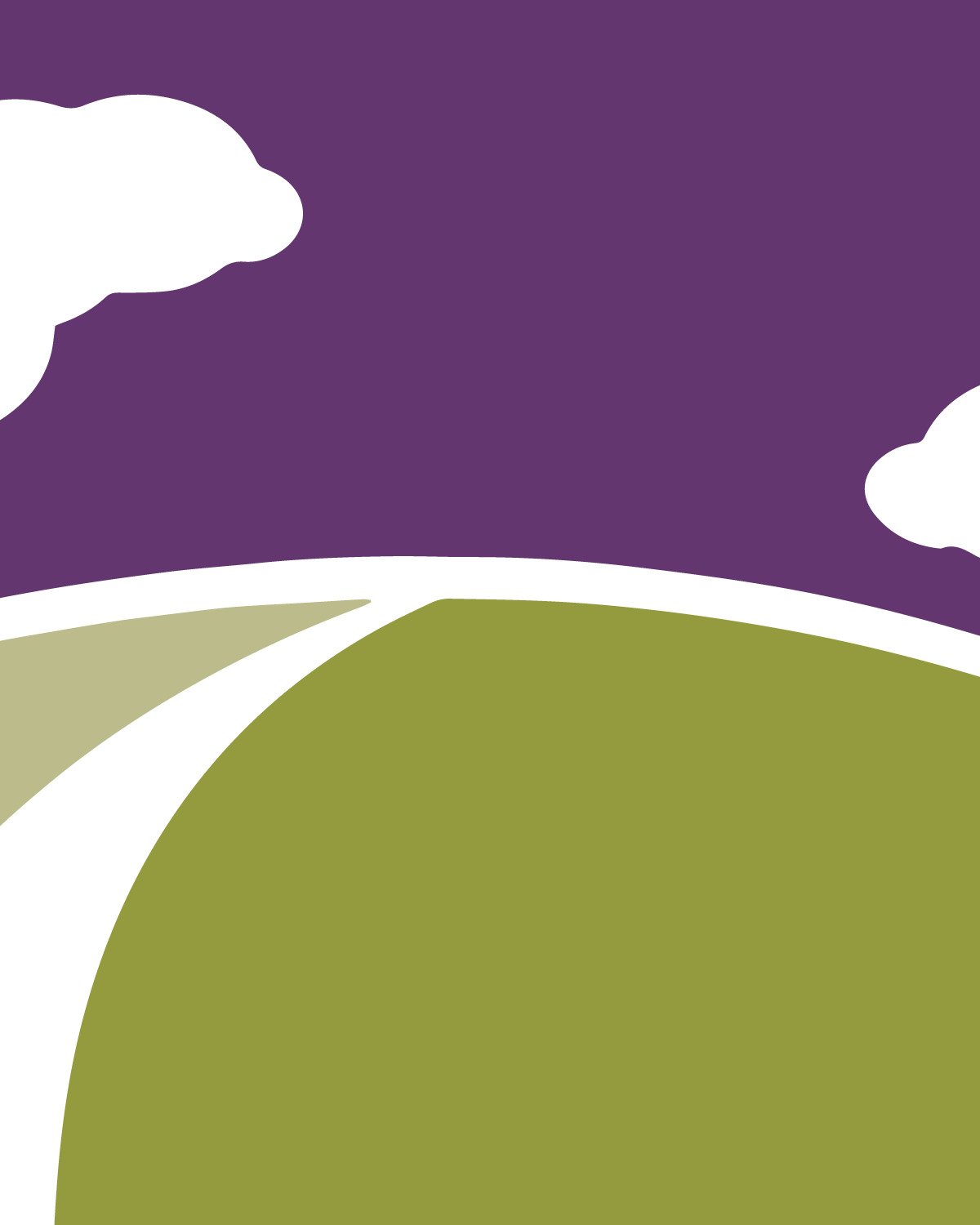 Abstract landscape with purple sky and clouds.