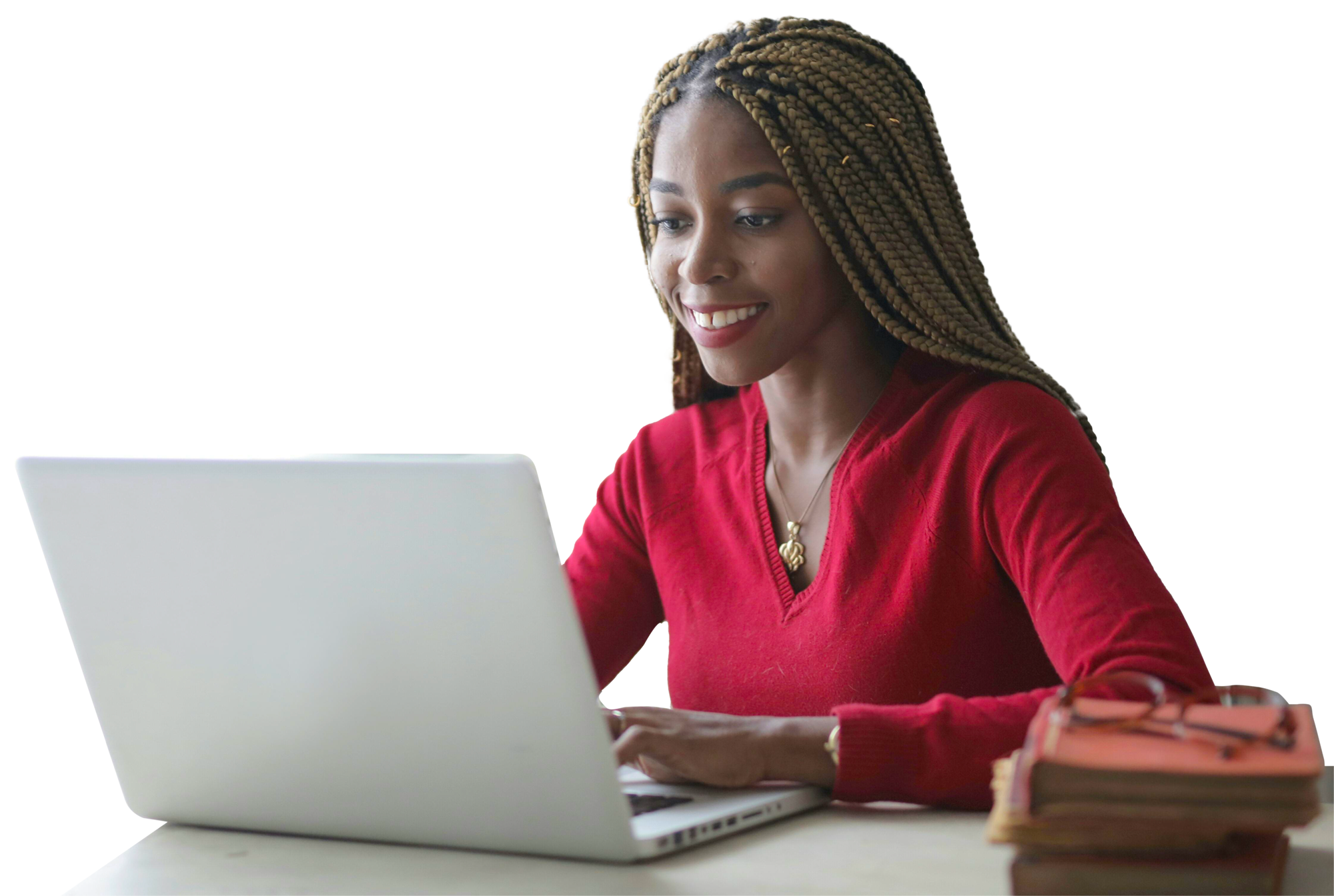 Woman working on laptop at desk