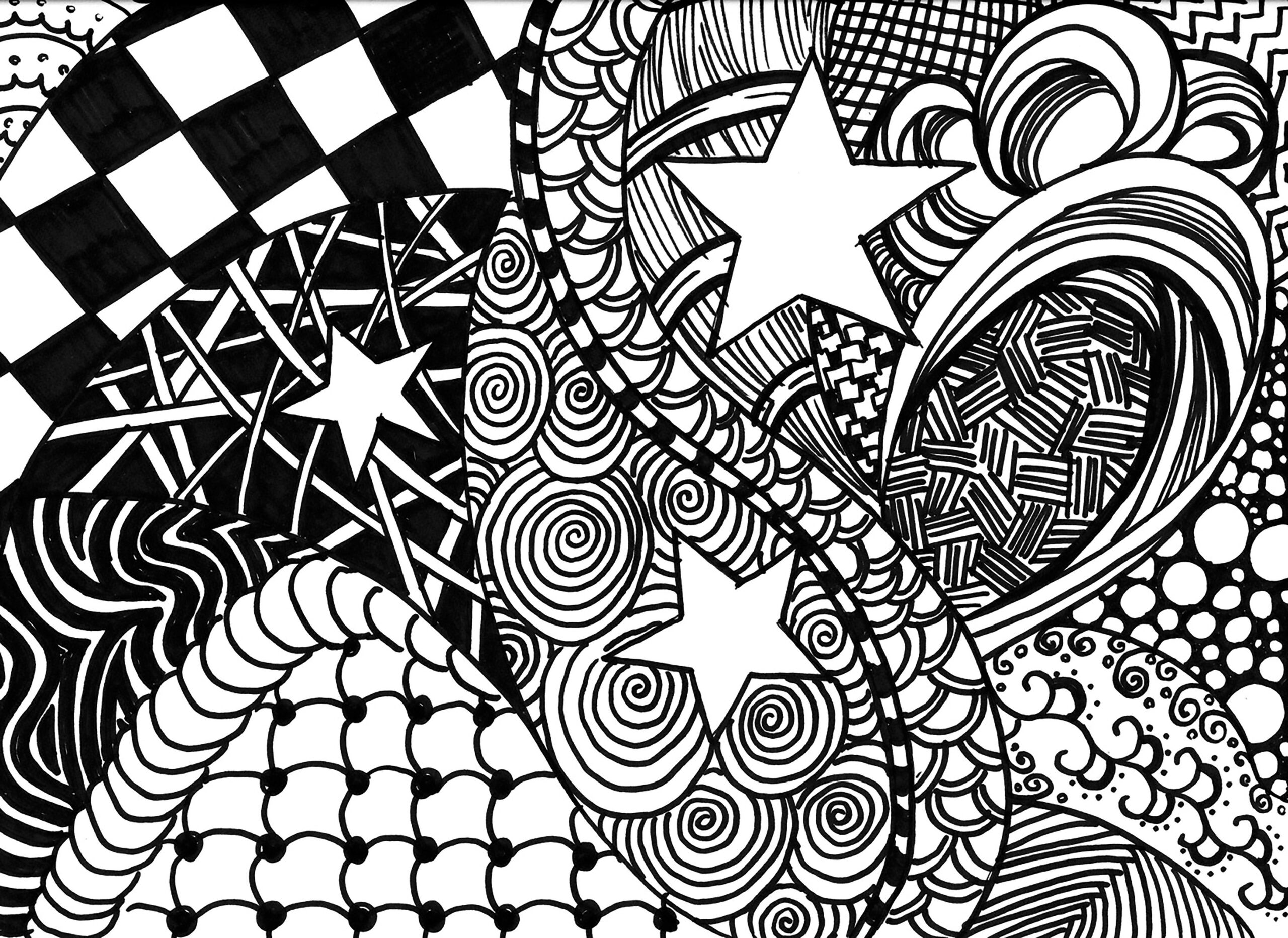 Abstract black and white star pattern design.